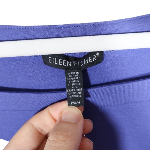 EILEEN FISHER 3/4 Sleeve Square Neck Shift Dress Size M Purple/Blue Jersey Knit - Picture 5 of 6